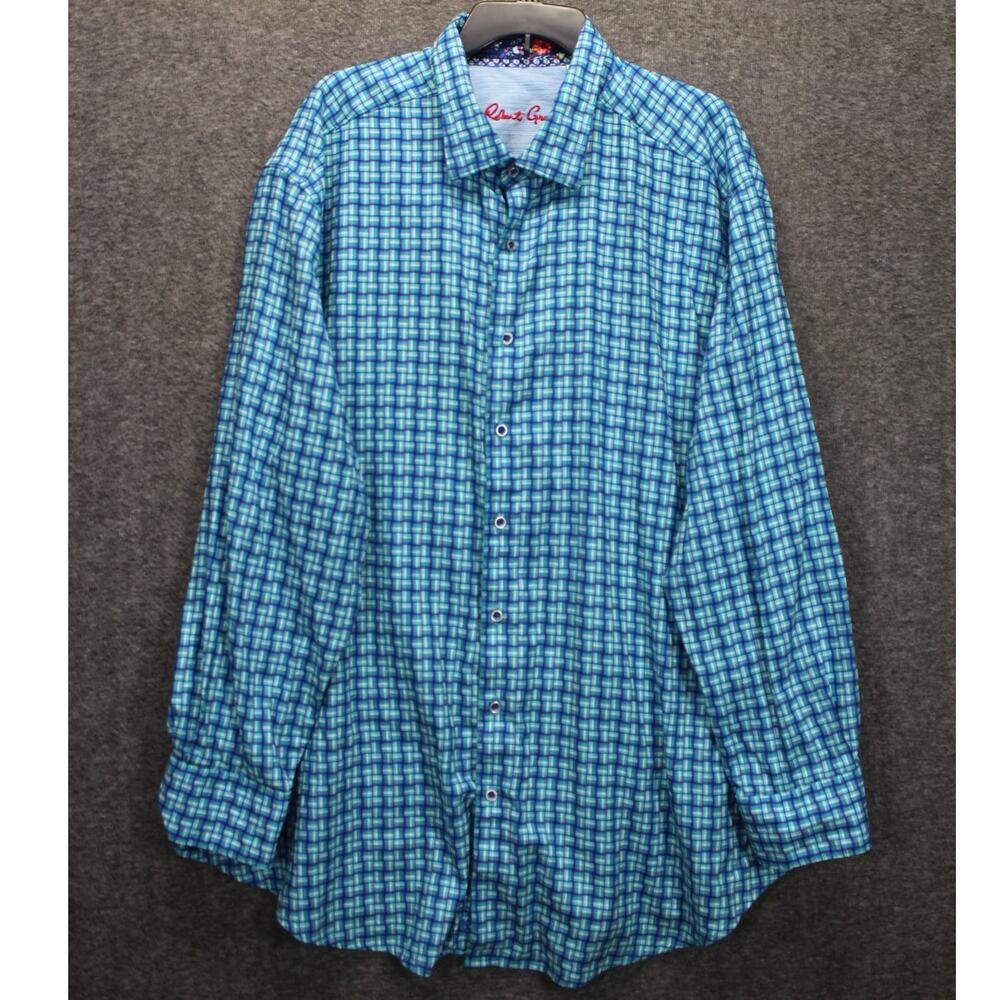 Robert Graham Blue Black Geometric Print Contrasting Cuff Classic Fit Mens 3XL